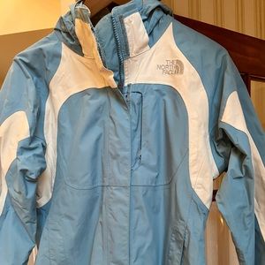 Blue and White North Face Jacket